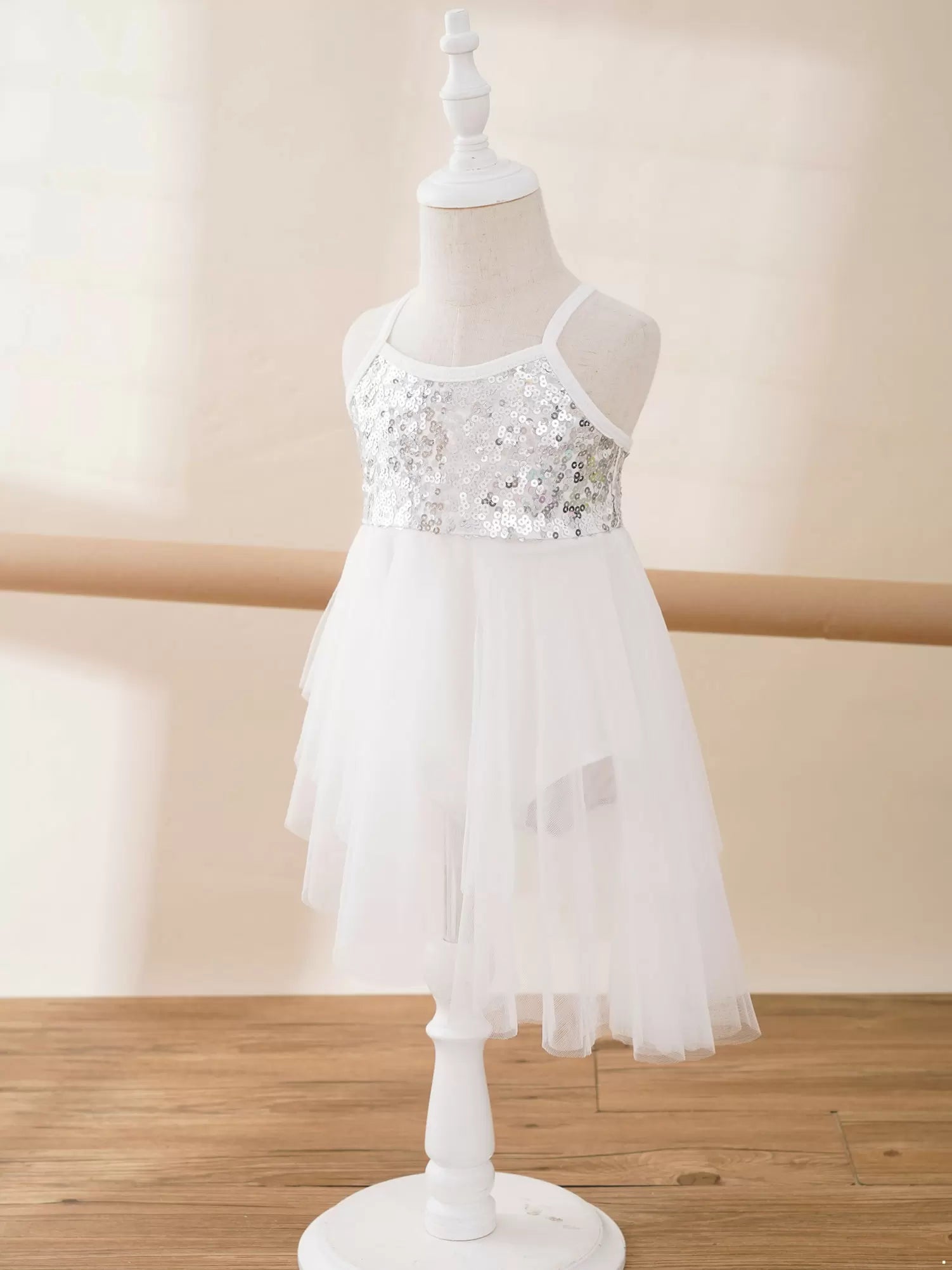 Kids Girls Sequins Asymmetrical Ballet Dance Leotard Dress