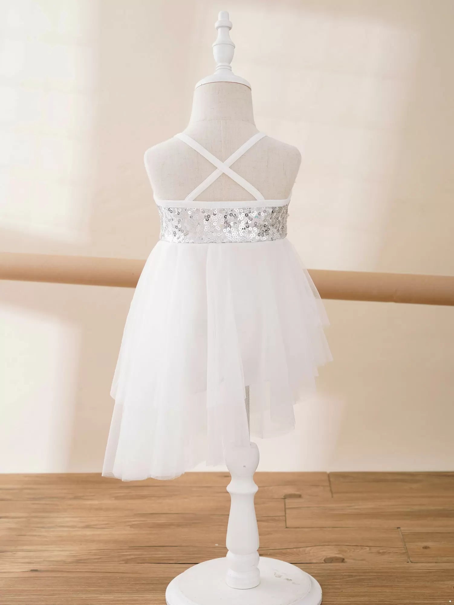 Kids Girls Sequins Asymmetrical Ballet Dance Leotard Dress