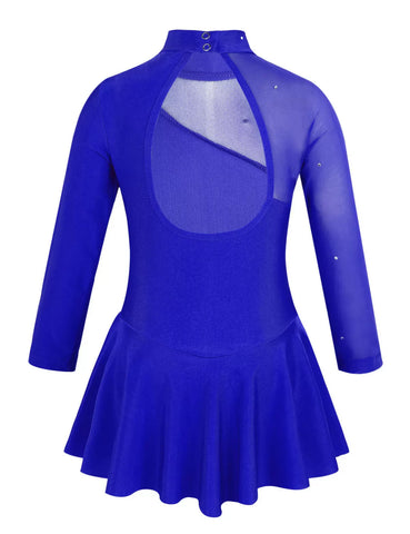 Kids Girls Long Sleeves Ruffle Figure Skating Leotard Dress