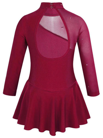 Kids Girls Long Sleeves Ruffle Figure Skating Leotard Dress