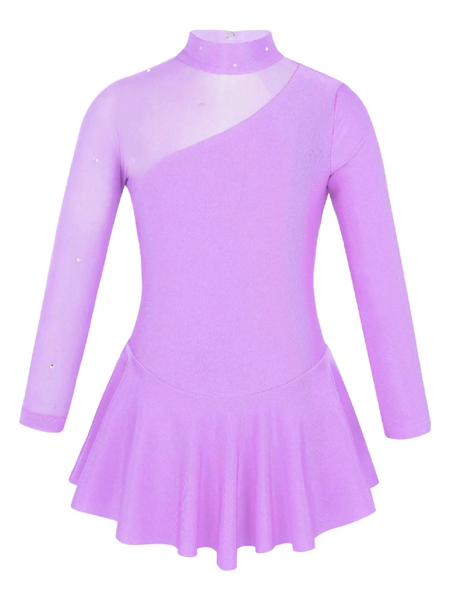 Kids Girls Long Sleeves Ruffle Figure Skating Leotard Dress