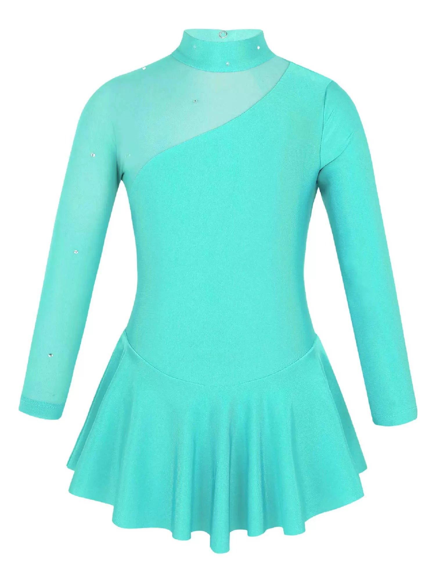 Kids Girls Long Sleeves Ruffle Figure Skating Leotard Dress