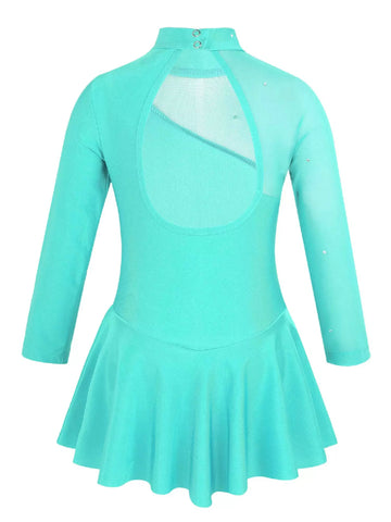 Kids Girls Long Sleeves Ruffle Figure Skating Leotard Dress