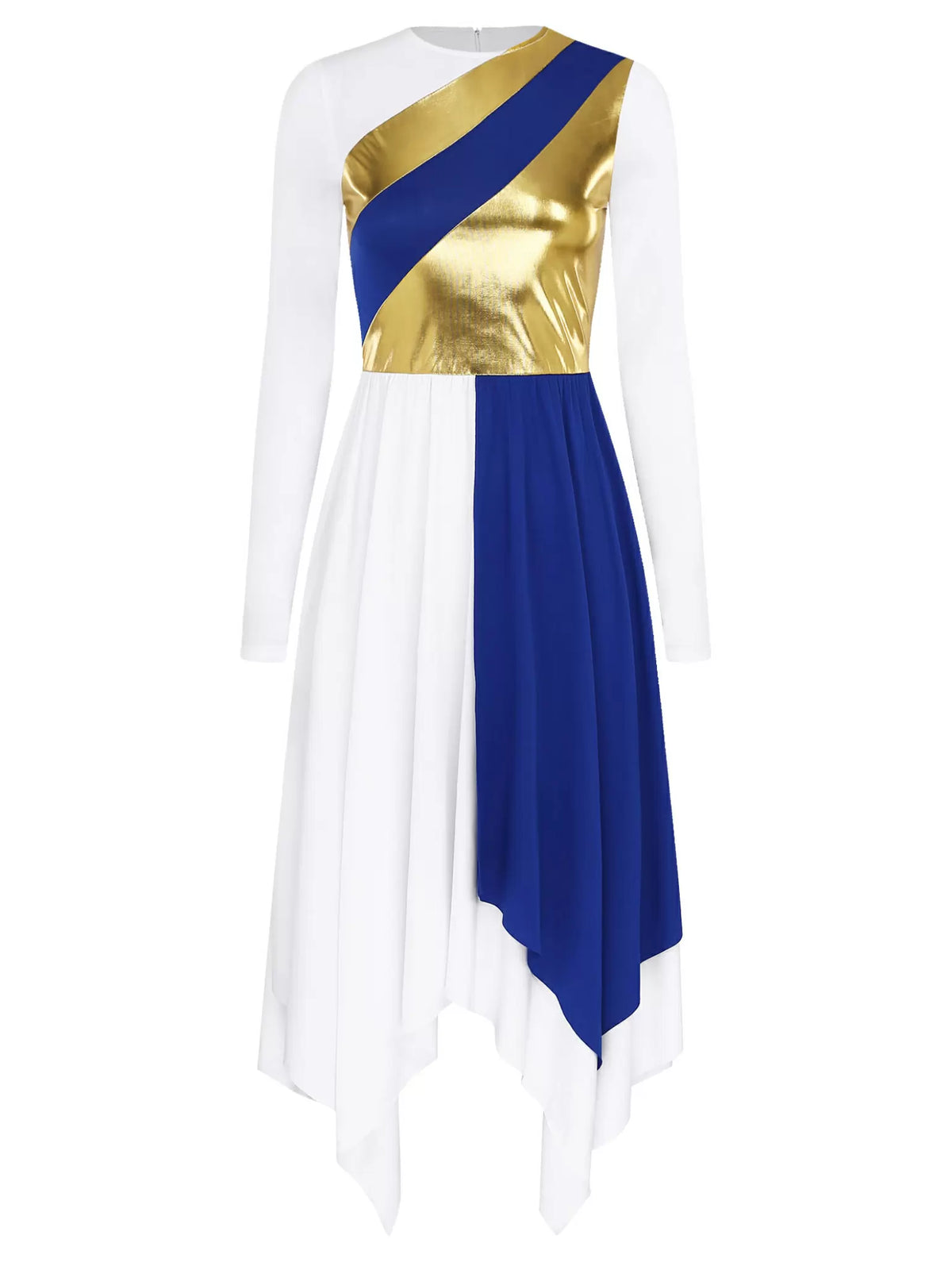 Women Colorblock Long Sleeve Liturgical Worship Dance Dress