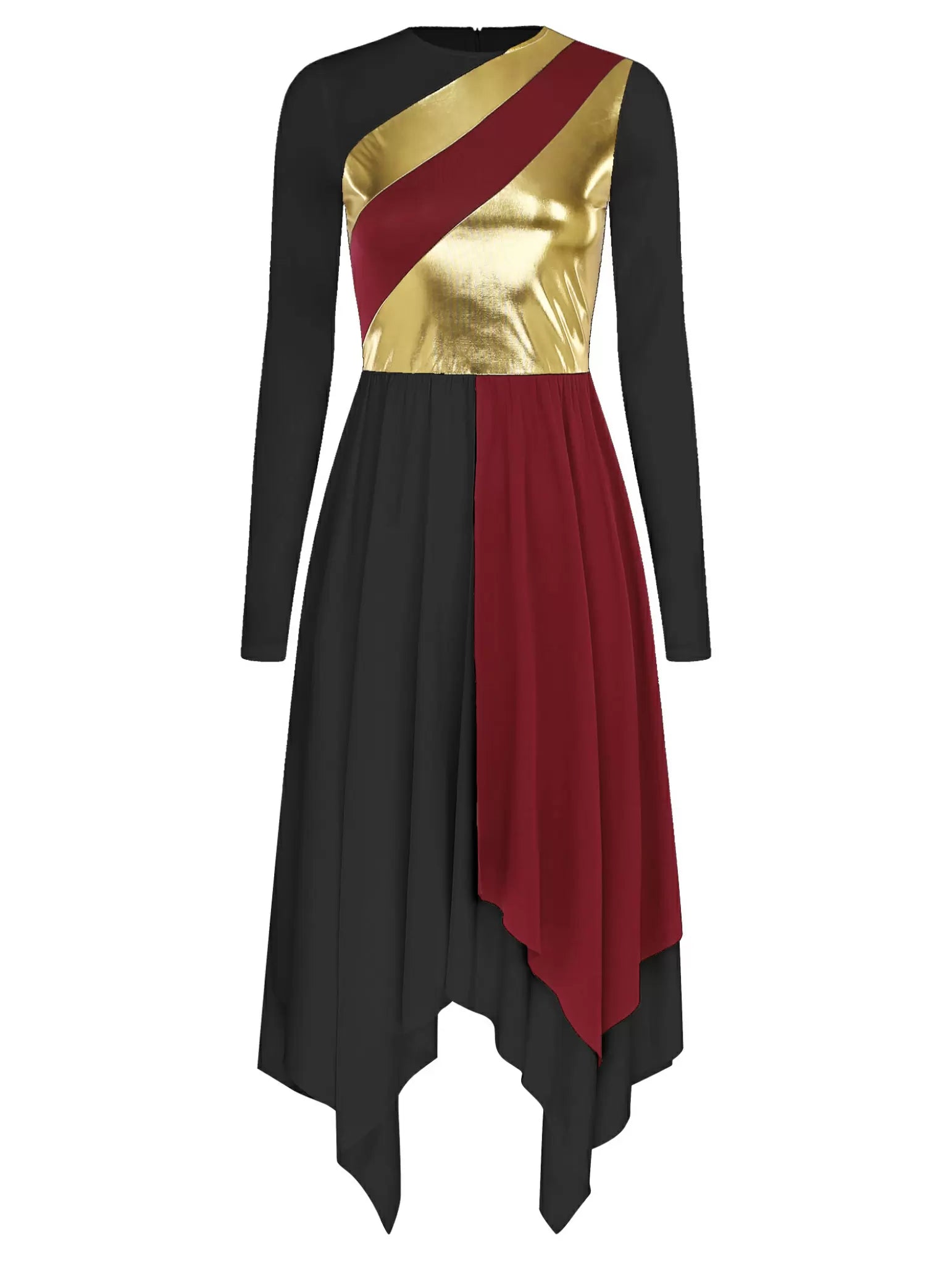 Women Colorblock Long Sleeve Liturgical Worship Dance Dress