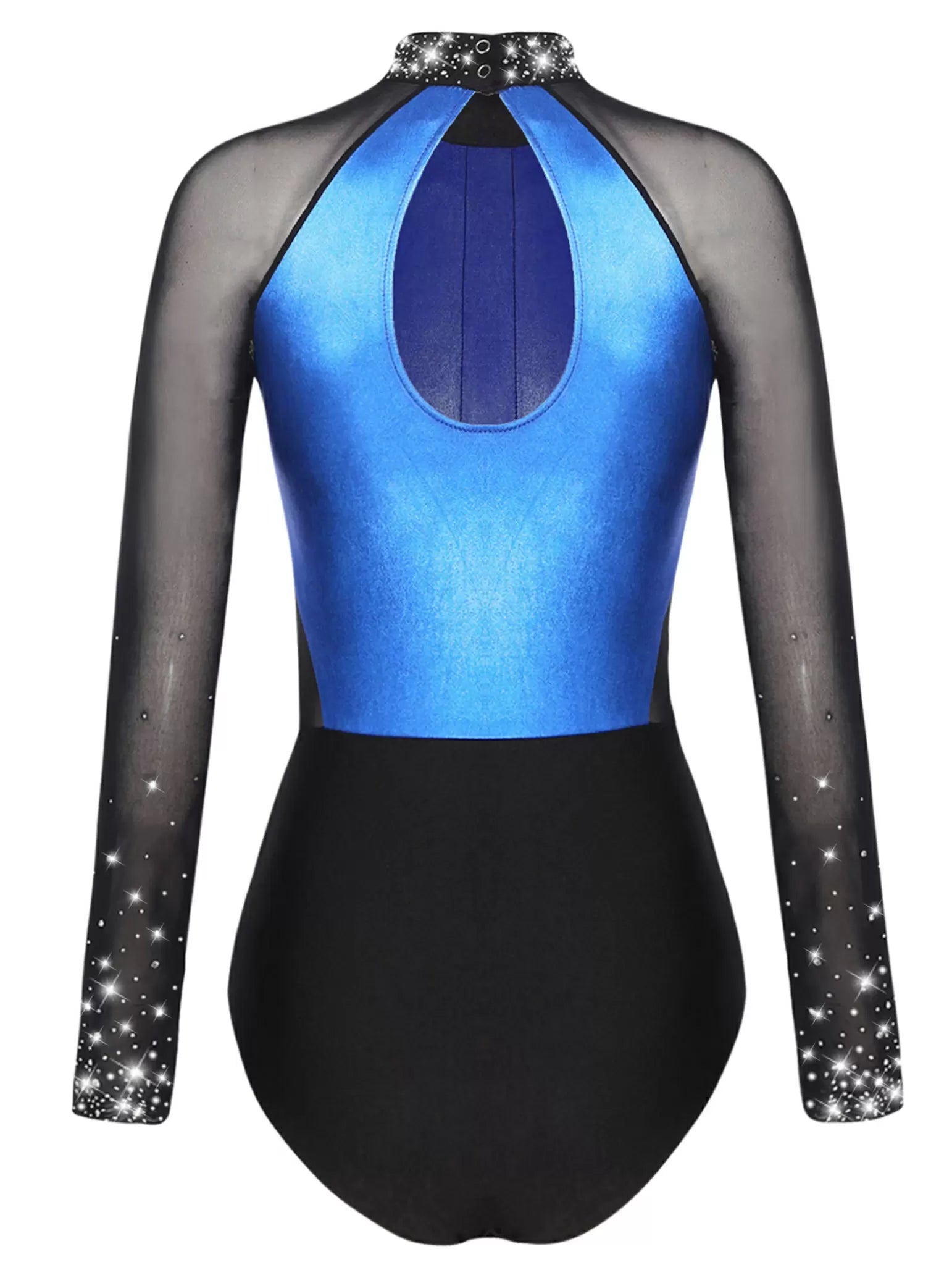 Women Colorblock Shiny Rhinestones Long Sleeve Gymnastics Leotard