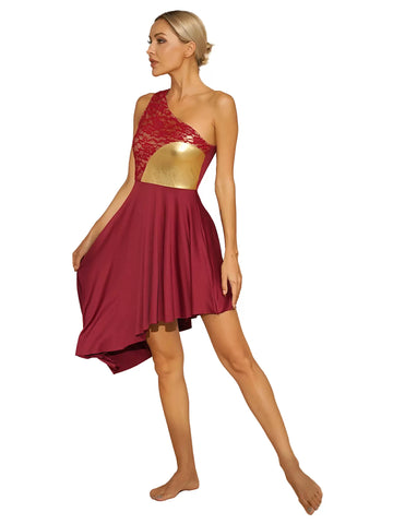 Women One Shoulder Sleeveless Asymmetrical Worship Dance Dress