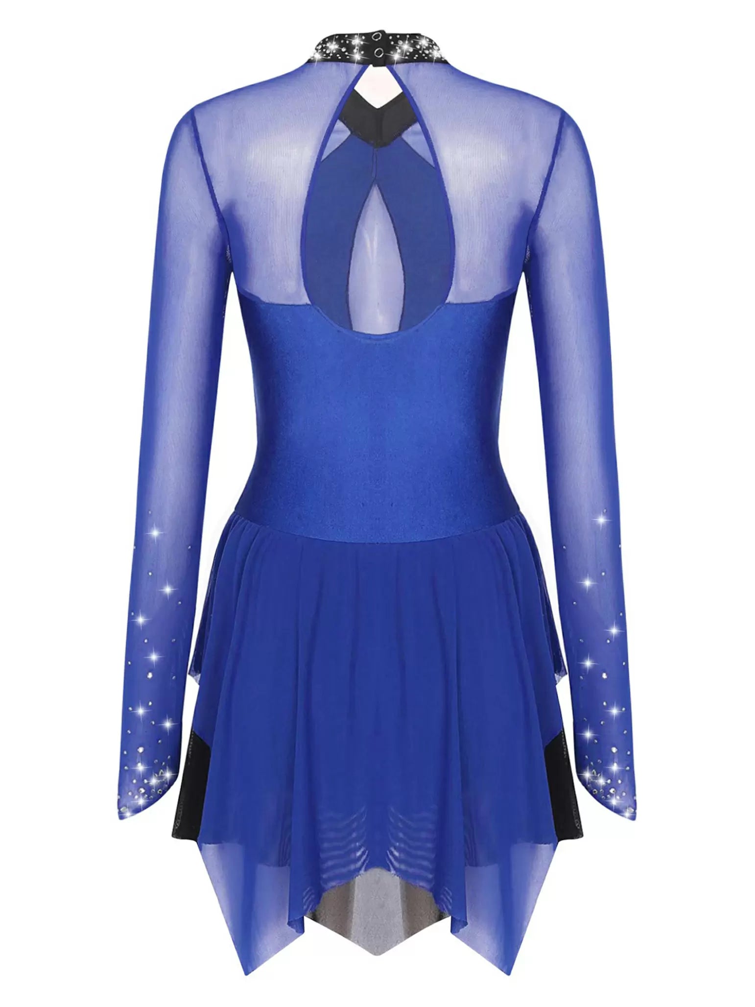 Women Shiny Rhinestones Long Sleeve Figure Skating Dress