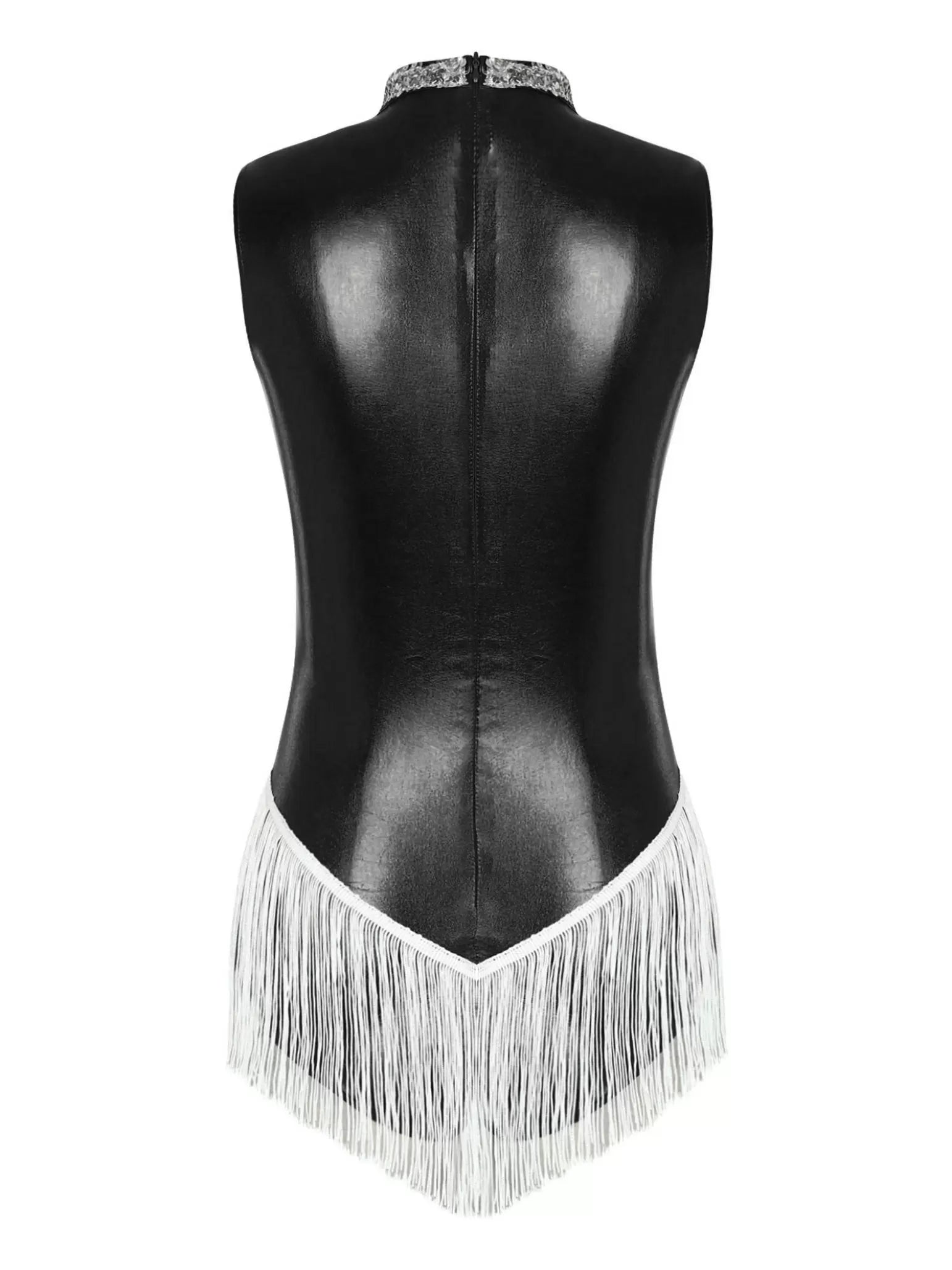 Women Sequins Tassel Sleeveless Latin Dance Leotard