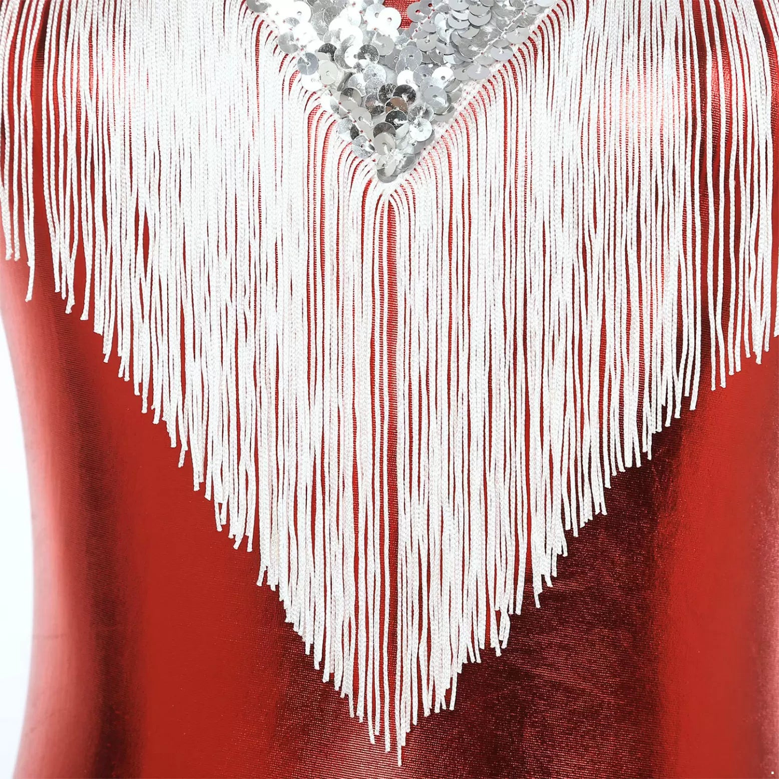 Women Sequins Tassel Sleeveless Latin Dance Leotard