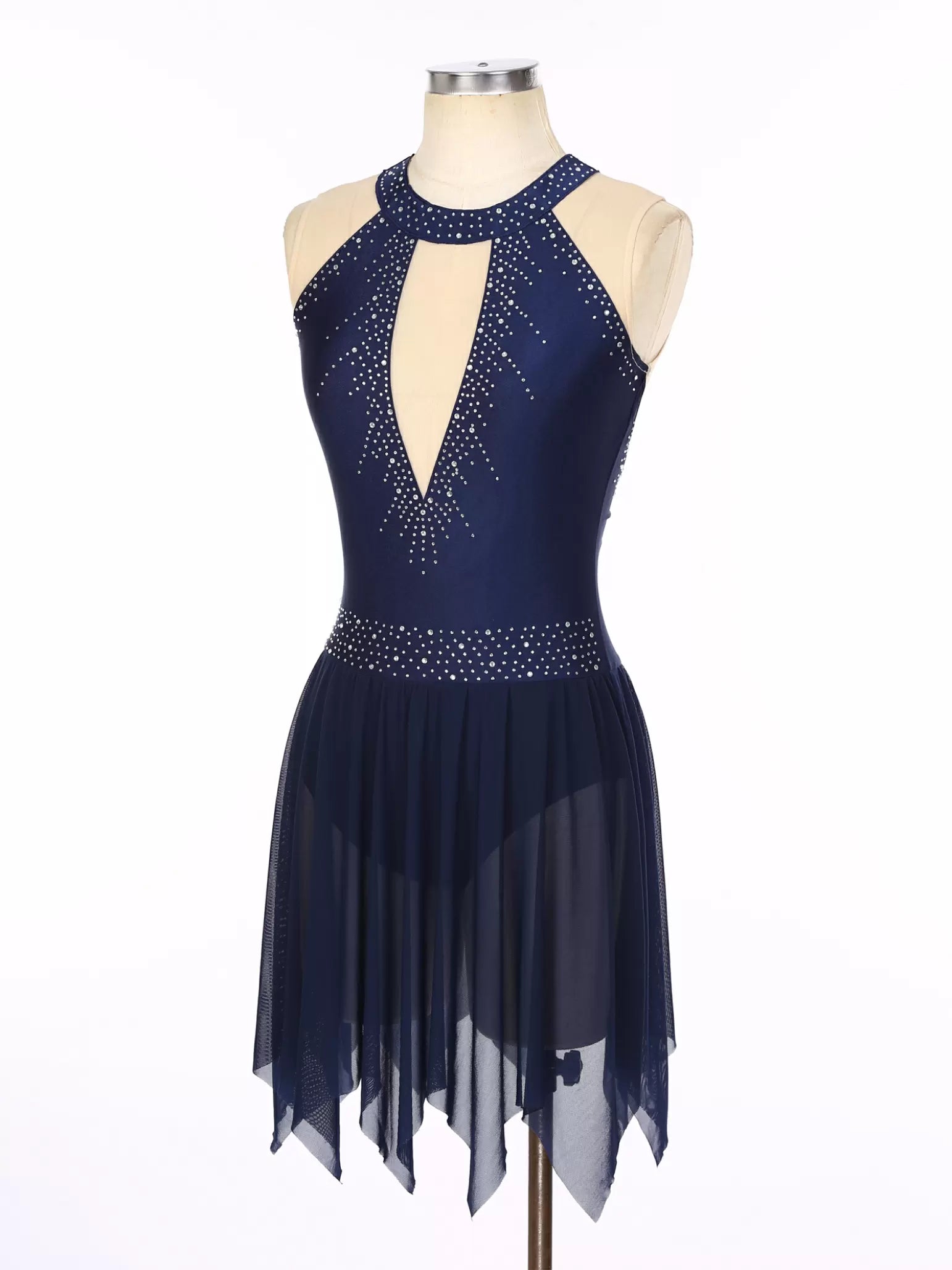 Women Sleeveless Rhinestones Ice Skating Dance Leotad Dress