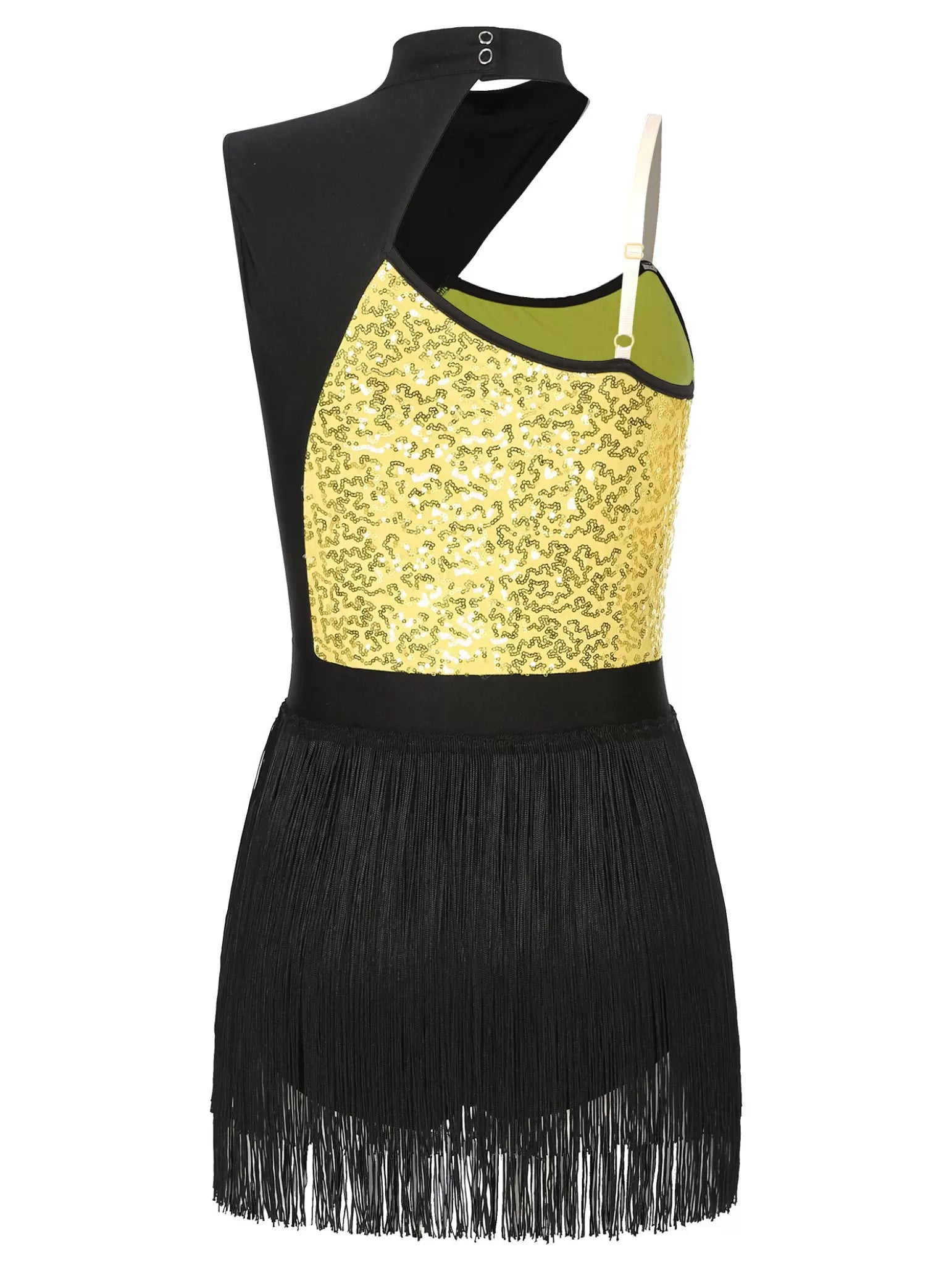 Women Cutout Sleeveless Sequin Tassel Latin Dance Leotard