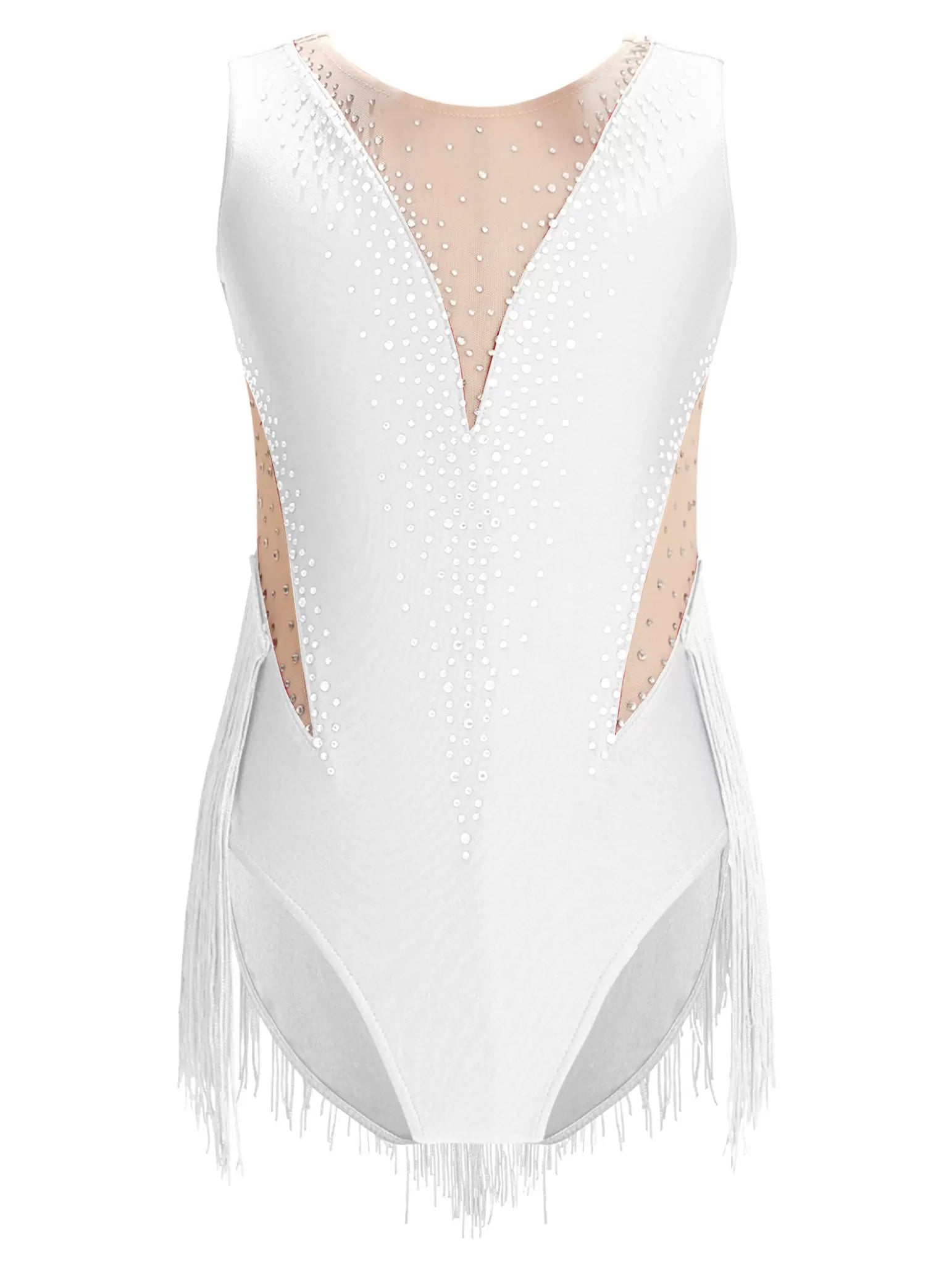 Kids Girls Sleeveless Tassel Figure Skating Leotard