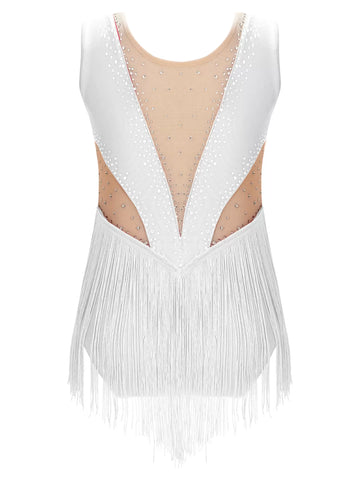 Kids Girls Sleeveless Tassel Figure Skating Leotard