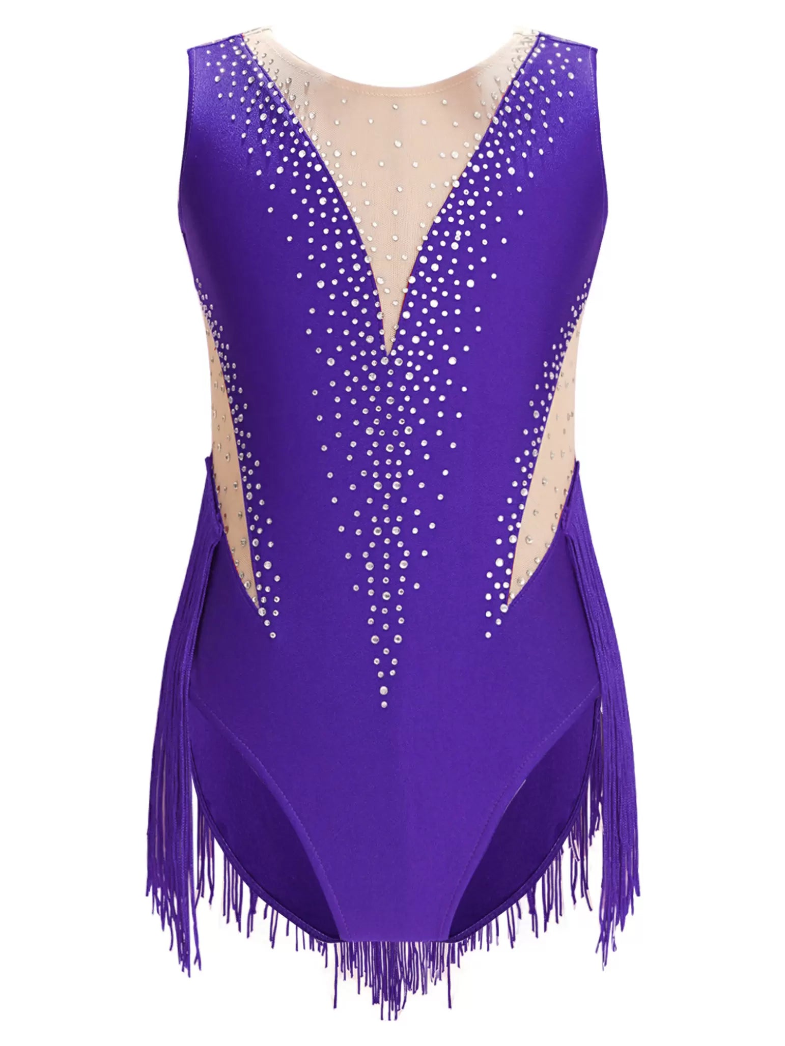 Kids Girls Sleeveless Tassel Figure Skating Leotard