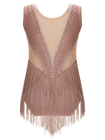 Kids Girls Sleeveless Tassel Figure Skating Leotard