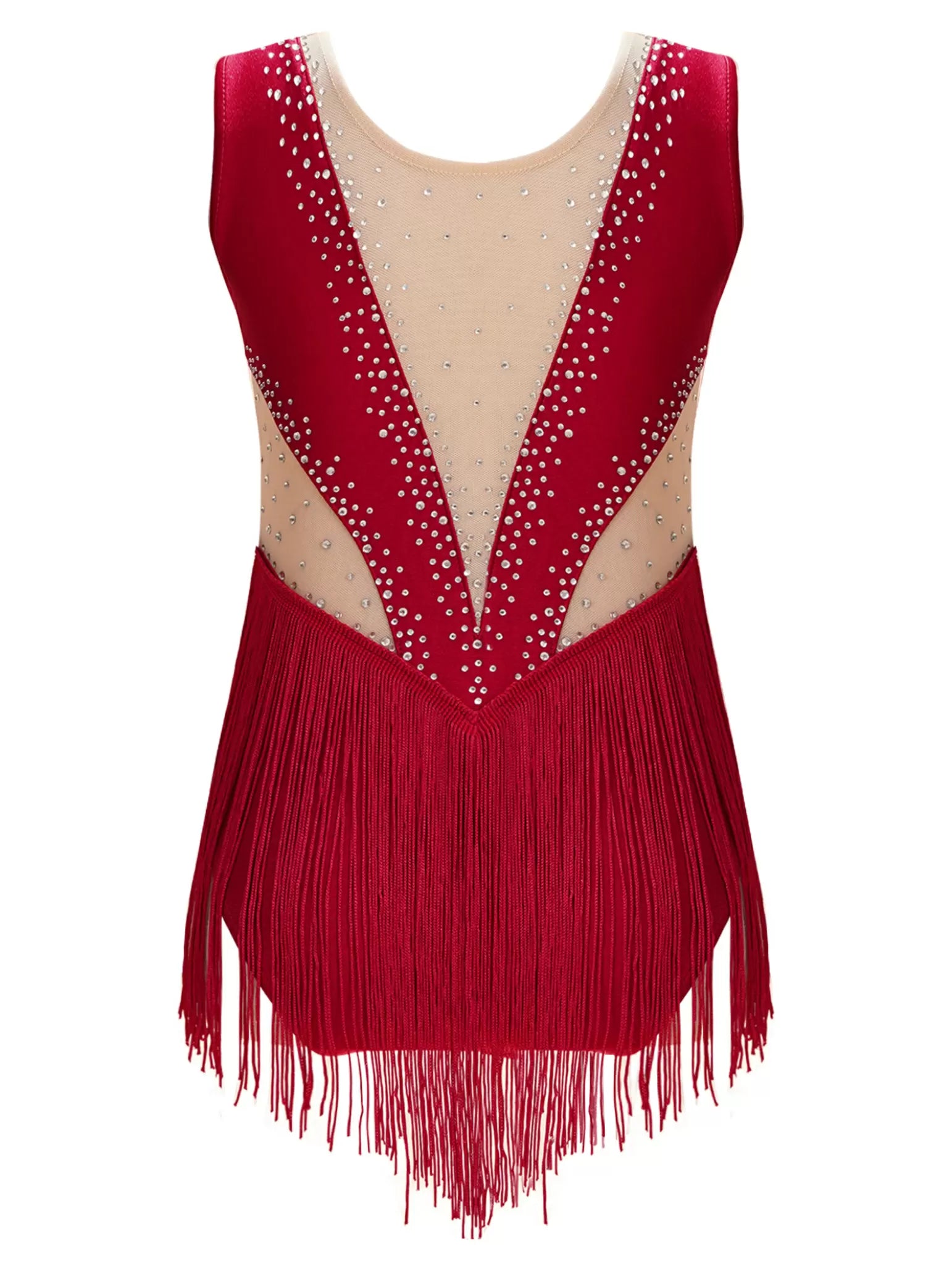 Kids Girls Sleeveless Tassel Figure Skating Leotard