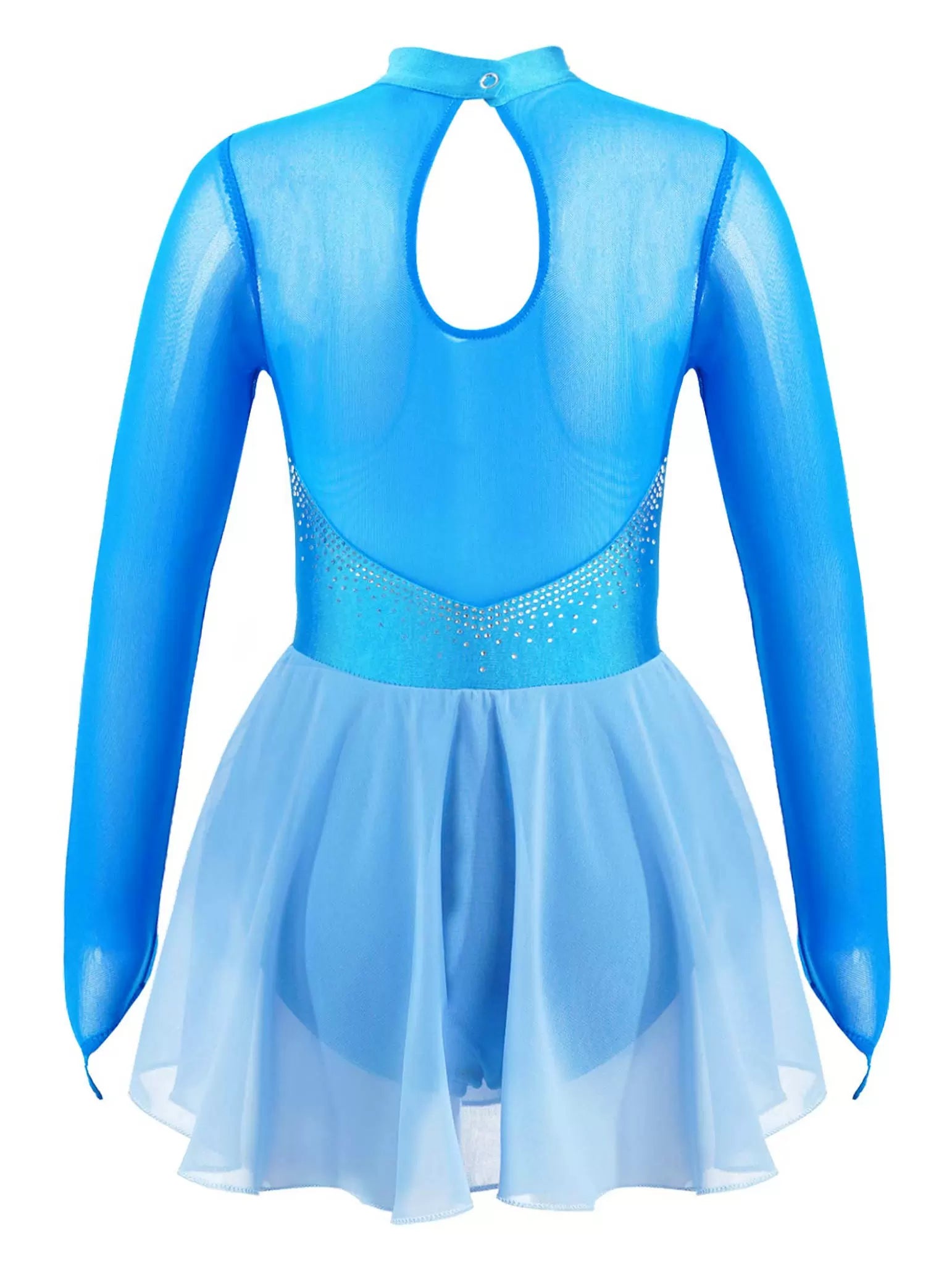 Kids Girls Long Sleeve Shiny Rhinestones Skating Leotard Dress