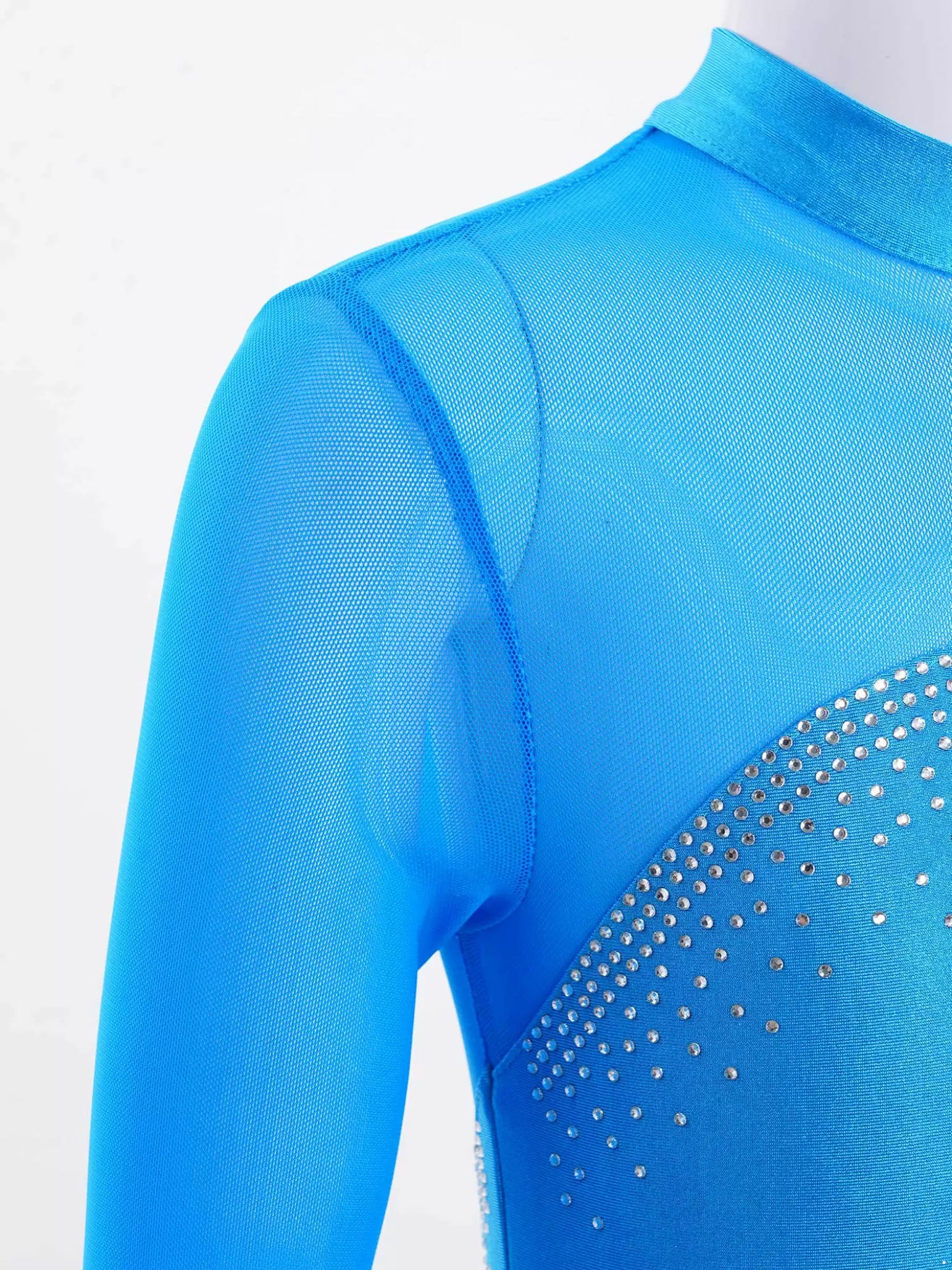 Kids Girls Long Sleeve Shiny Rhinestones Skating Leotard Dress