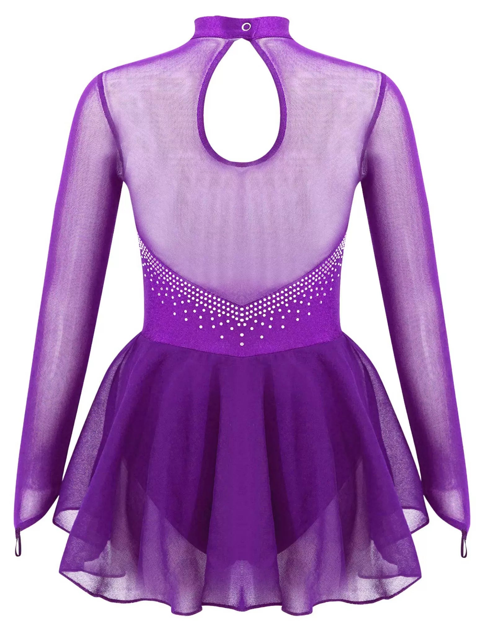 Kids Girls Long Sleeve Shiny Rhinestones Skating Leotard Dress