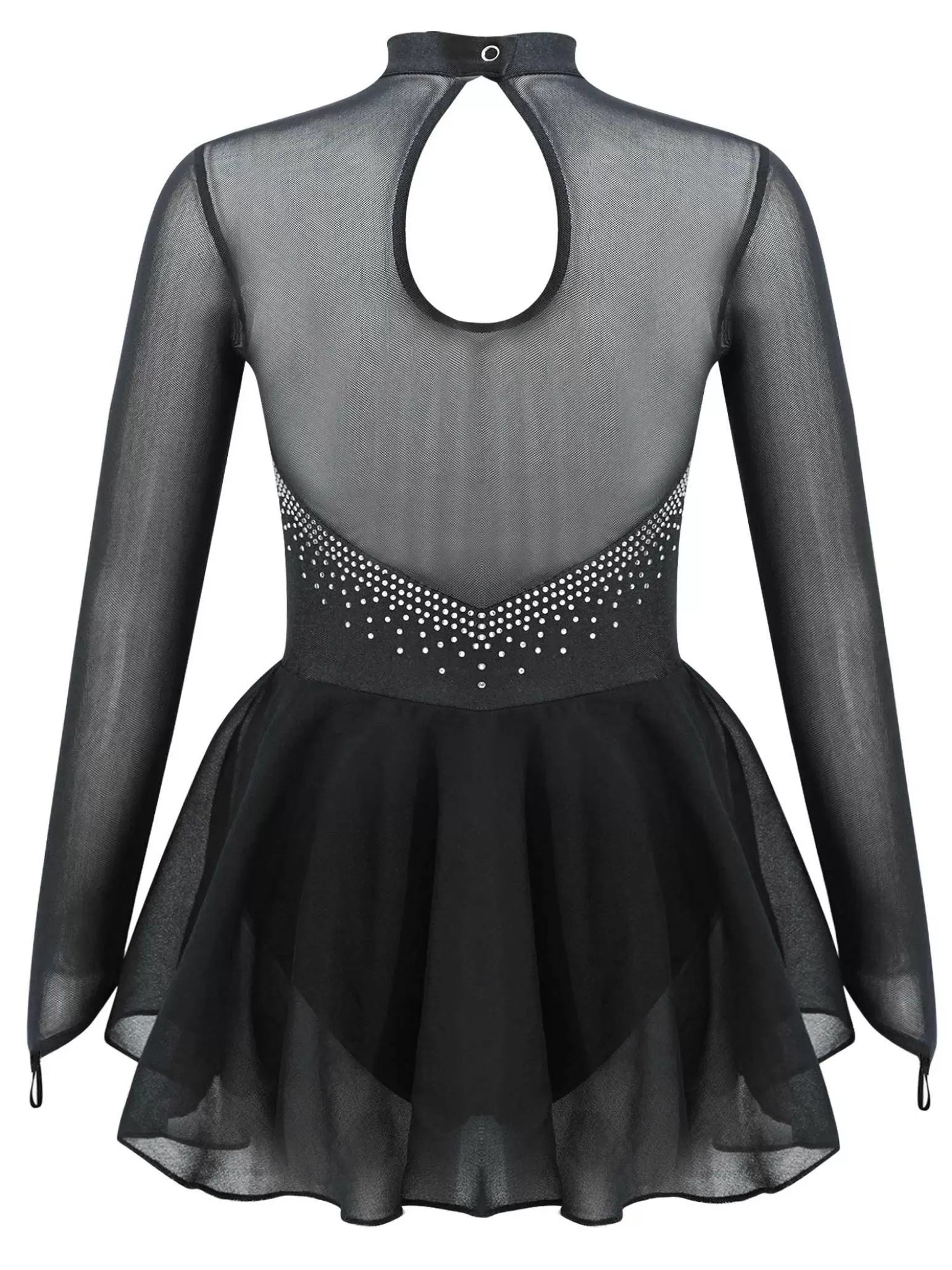 Kids Girls Long Sleeve Shiny Rhinestones Skating Leotard Dress