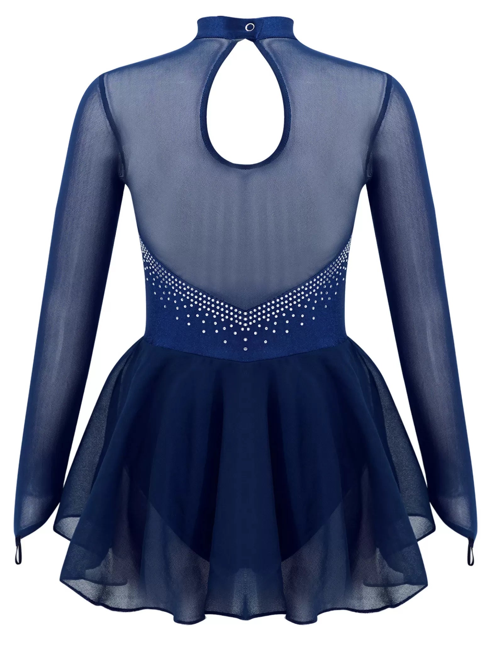 Kids Girls Long Sleeve Shiny Rhinestones Skating Leotard Dress