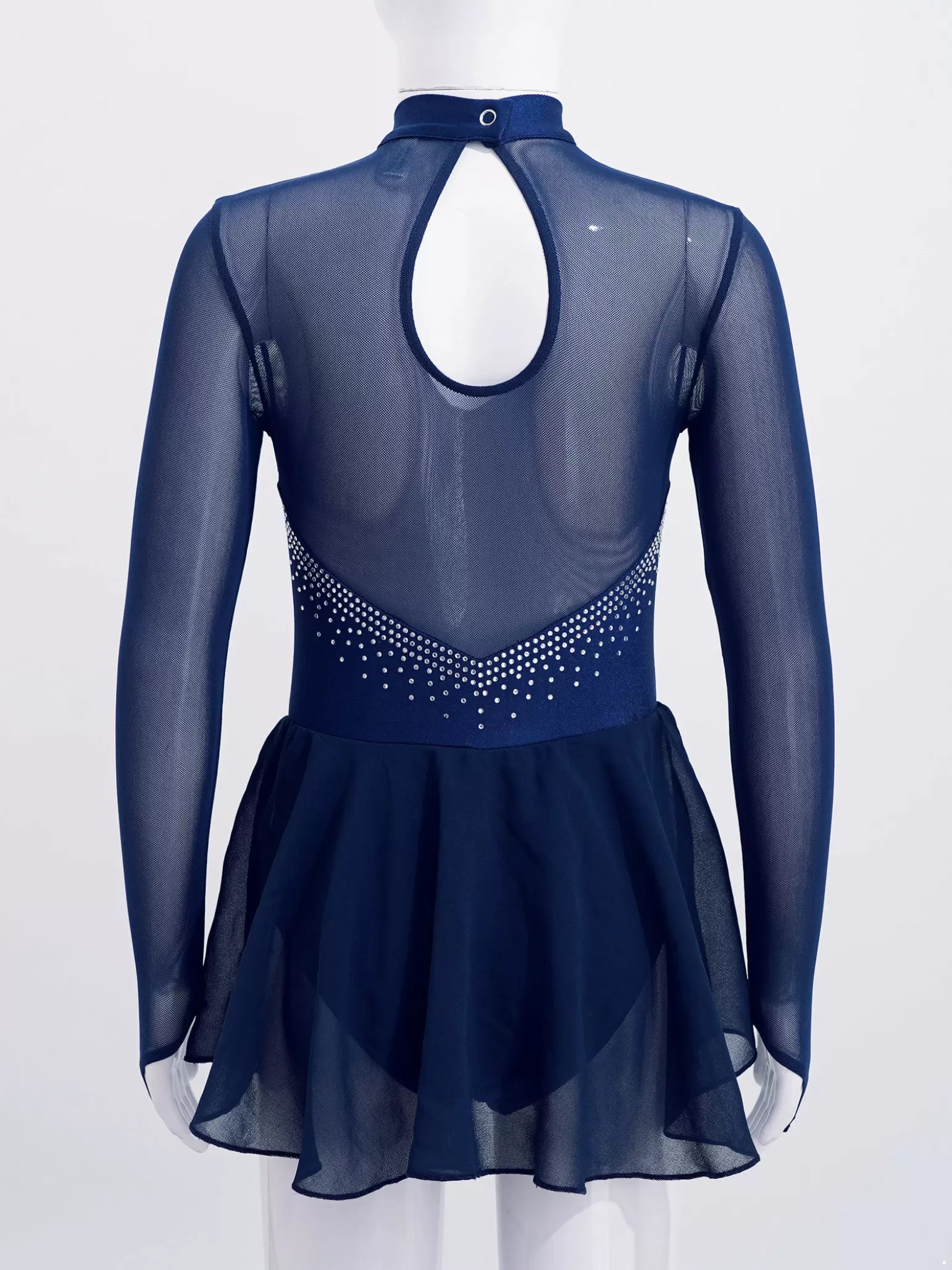 Kids Girls Long Sleeve Shiny Rhinestones Skating Leotard Dress