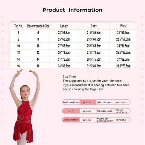 Kids Girls Sleeveless Halter Neck Figure Skating Leotard Dress