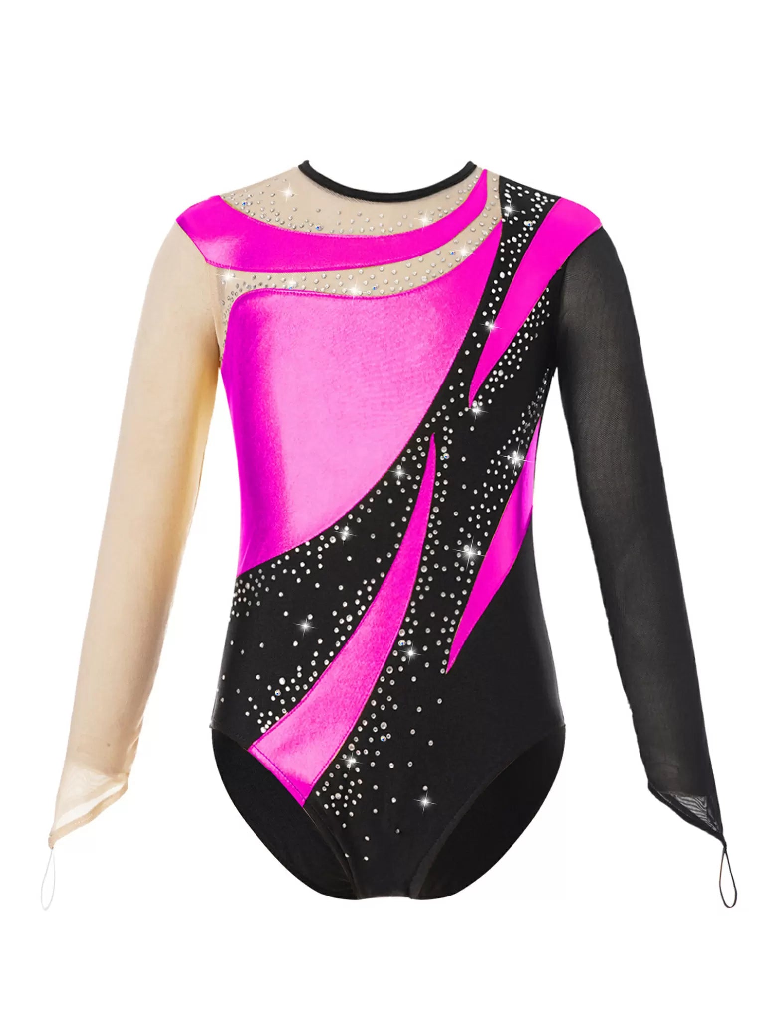 Kids Girls Long Sleeves Color Block Gymnastic Leotard