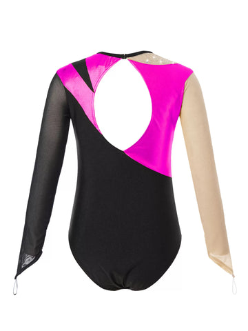 Kids Girls Long Sleeves Color Block Gymnastic Leotard