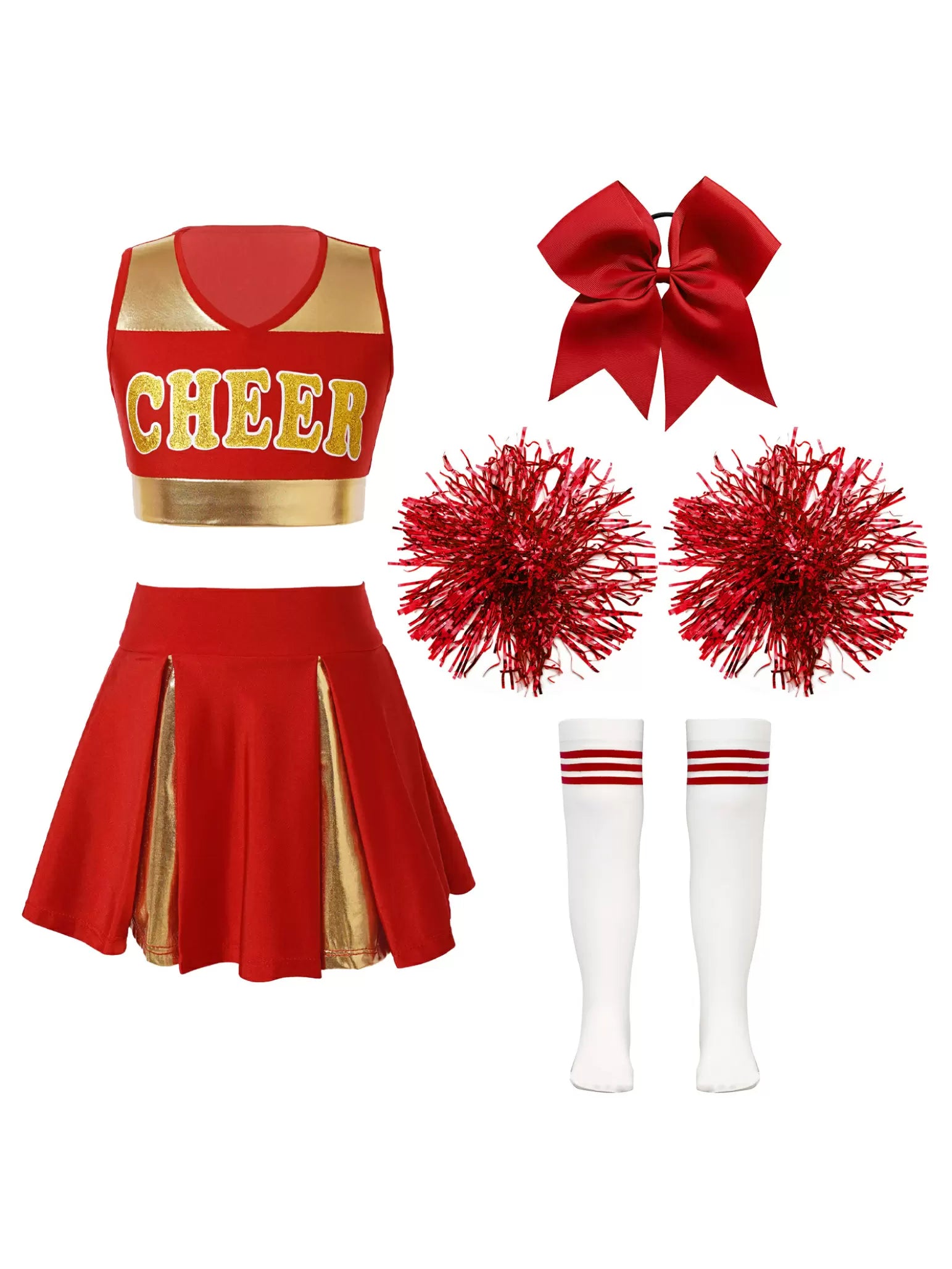 Kids Girls Sleeveless Crop Top and Skirt Cheerleading Dance Sets