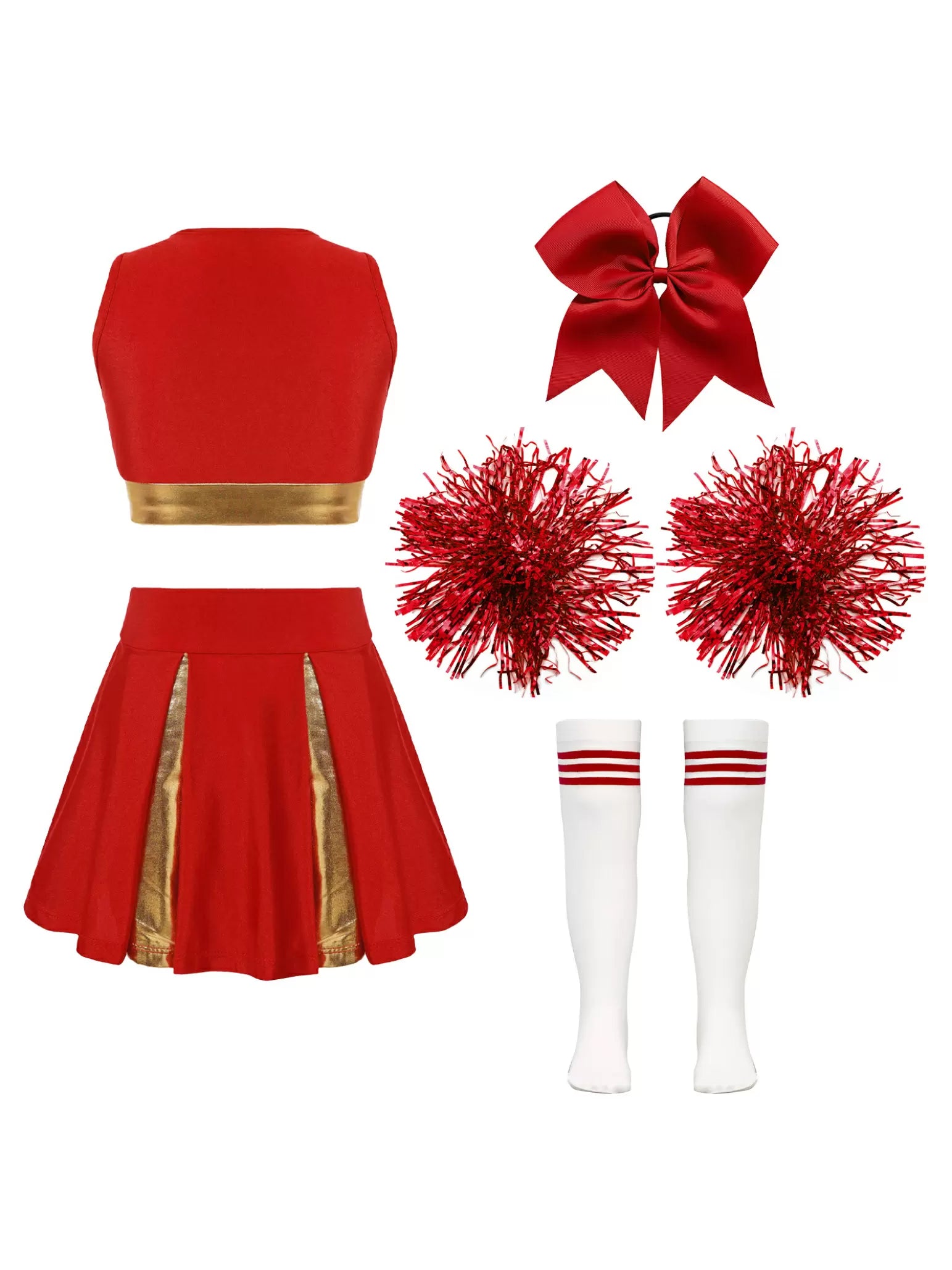 Kids Girls Sleeveless Crop Top and Skirt Cheerleading Dance Sets