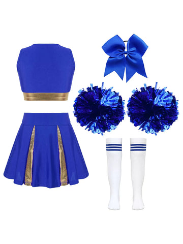 Kids Girls Sleeveless Crop Top and Skirt Cheerleading Dance Sets