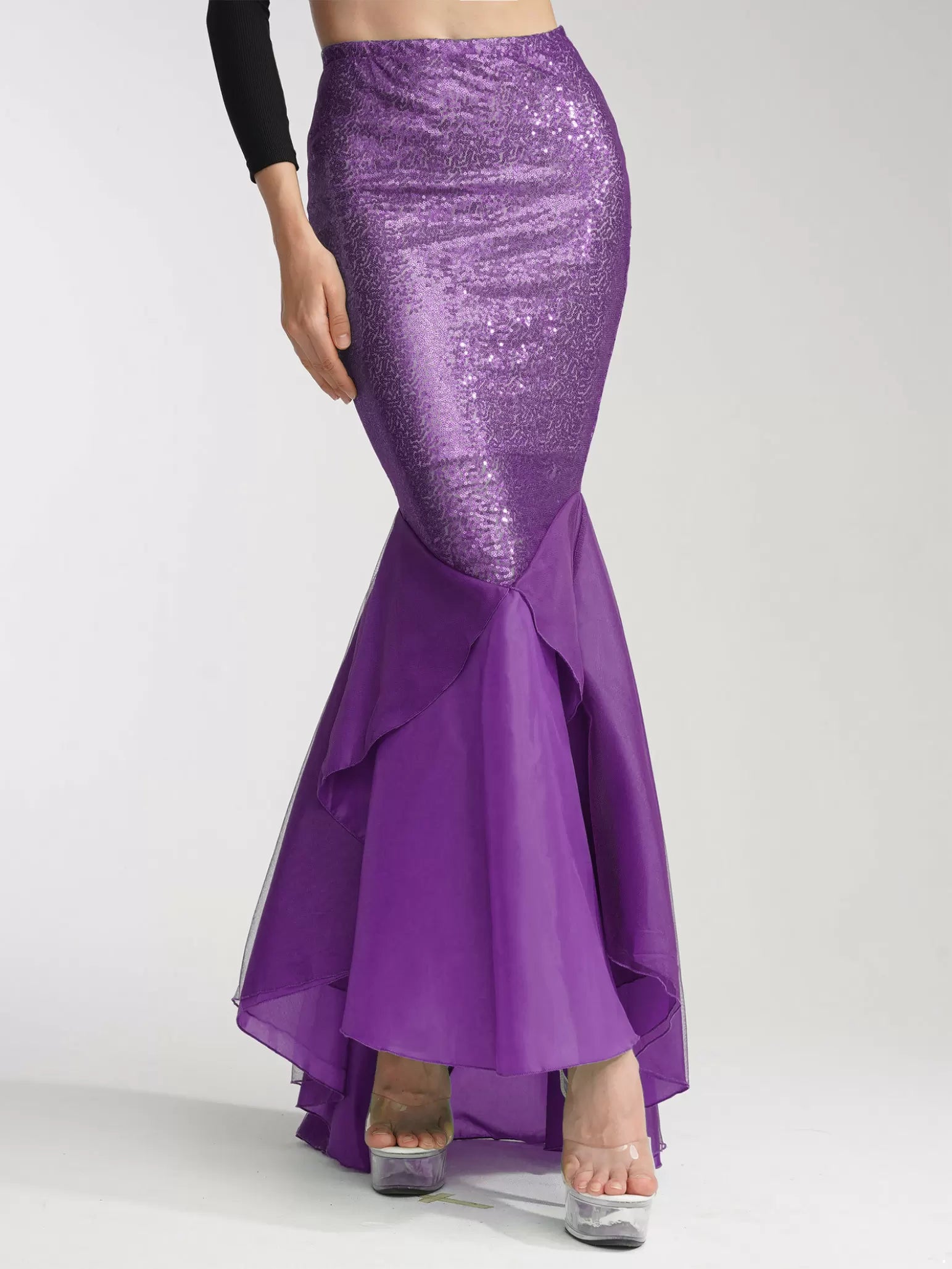 Women Ruffle Sequined Mermaid Tail Skirt