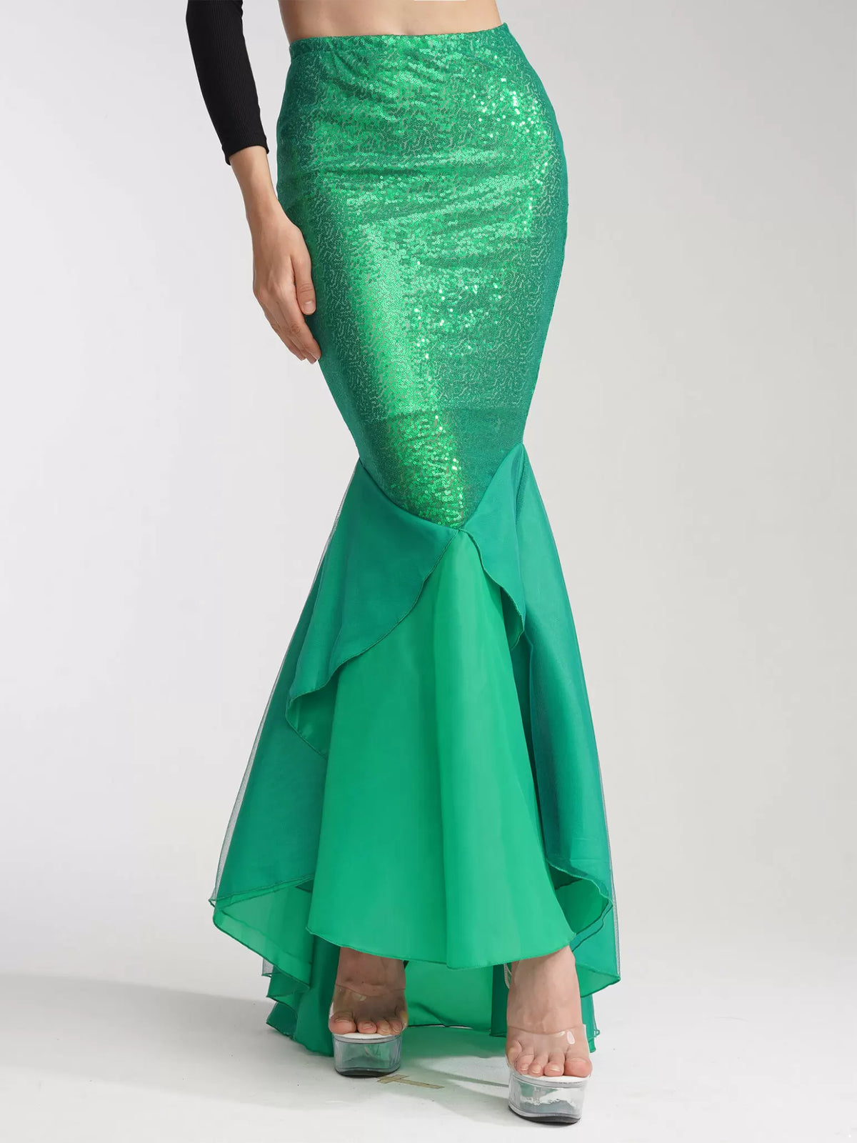 Women Ruffle Sequined Mermaid Tail Skirt