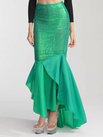 Women Ruffle Sequined Mermaid Tail Skirt