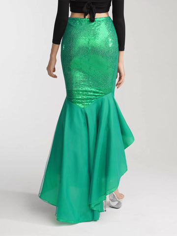 Women Ruffle Sequined Mermaid Tail Skirt