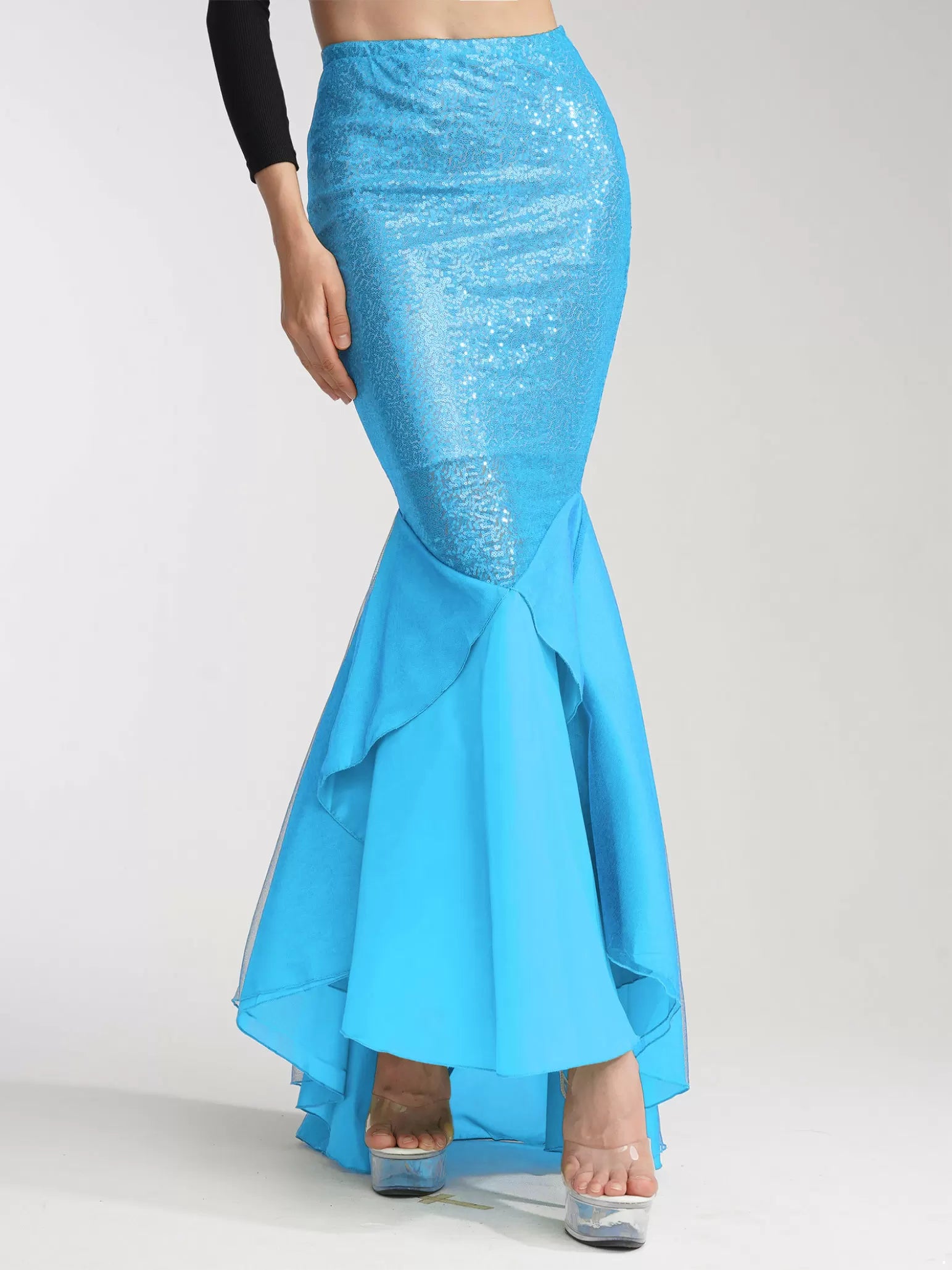 Women Ruffle Sequined Mermaid Tail Skirt