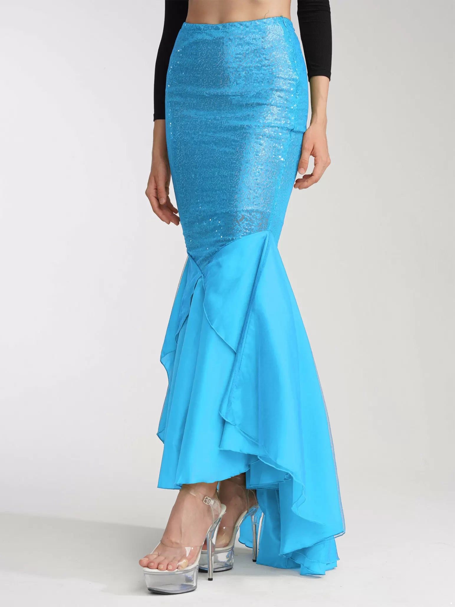 Women Ruffle Sequined Mermaid Tail Skirt