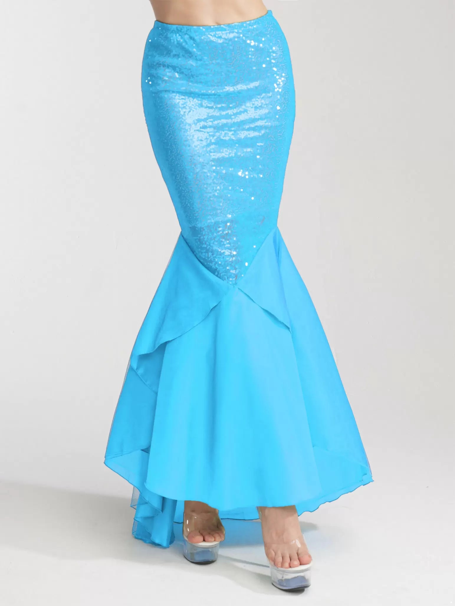 Women Ruffle Sequined Mermaid Tail Skirt