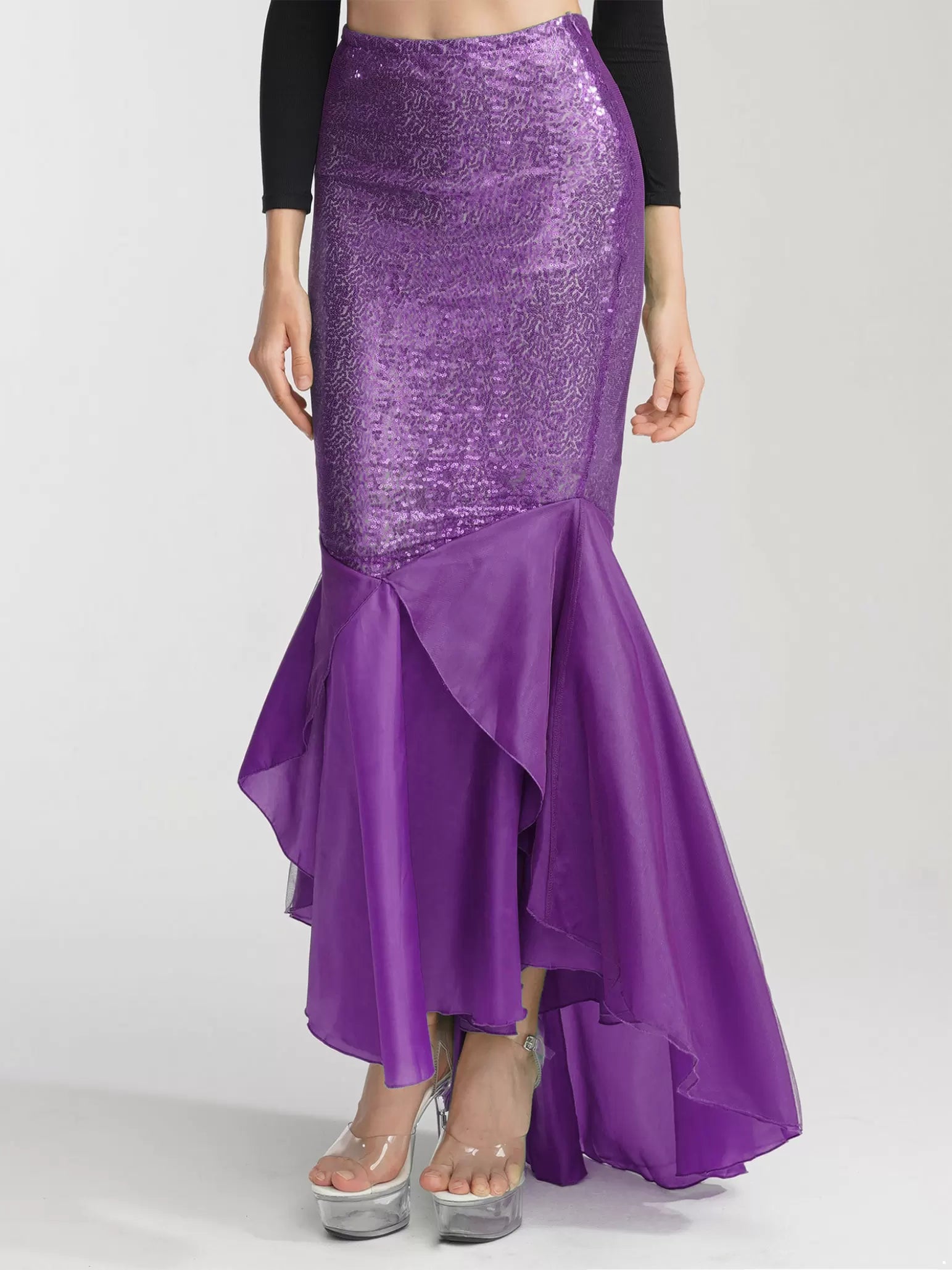 Women Ruffle Sequined Mermaid Tail Skirt