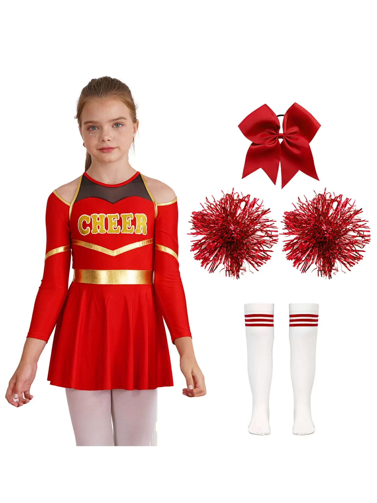 Kids Girls Cheerlead Dance Letter Print A-line Dress Set