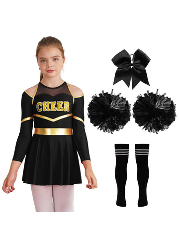 Kids Girls Cheerlead Dance Letter Print A-line Dress Set