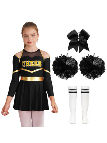 Kids Girls Cheerlead Dance Letter Print A-line Dress Set