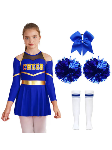 Kids Girls Cheerlead Dance Letter Print A-line Dress Set