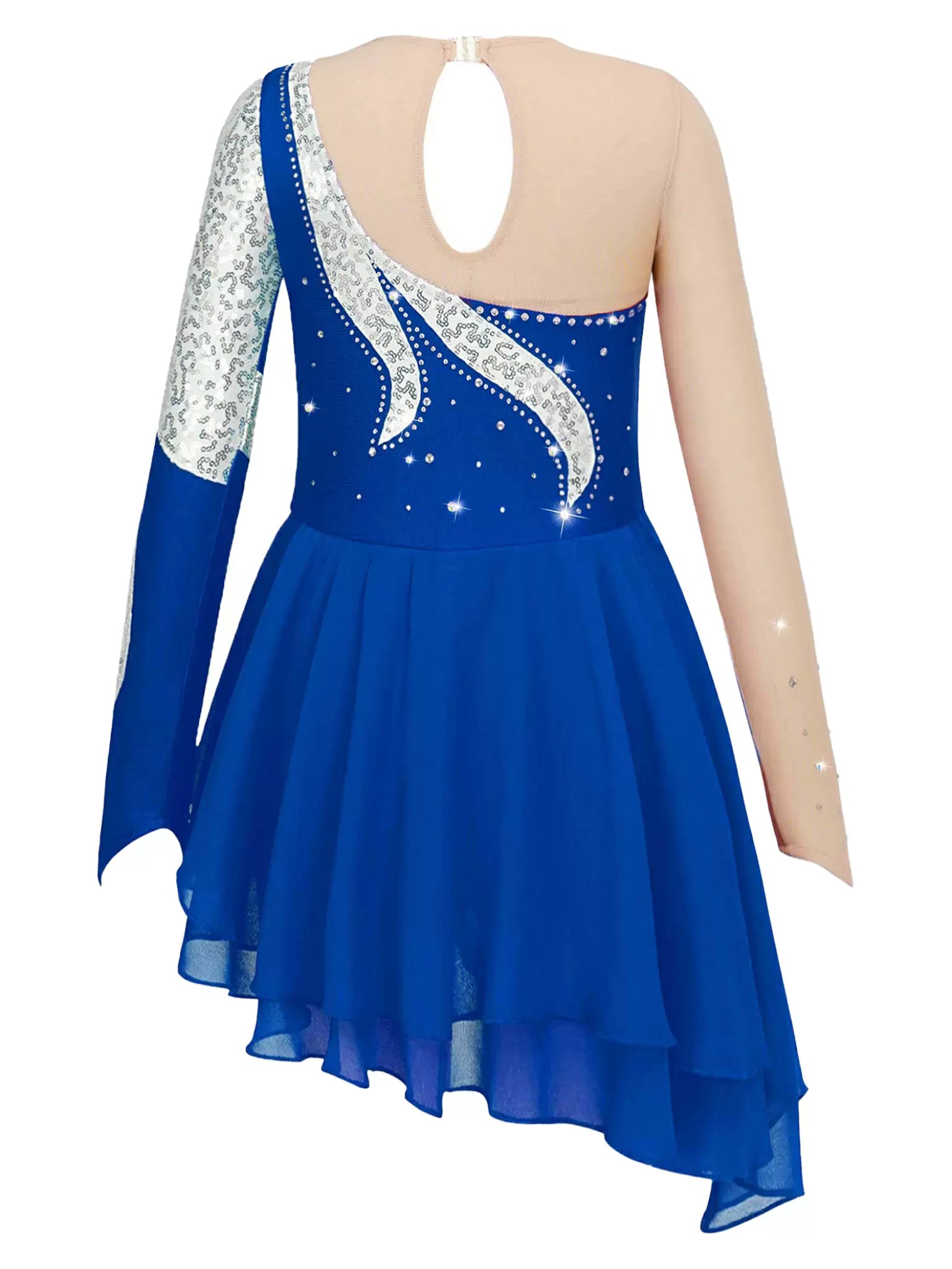 Kids Girls Long Sleeve Sequin Skating Dance Dress