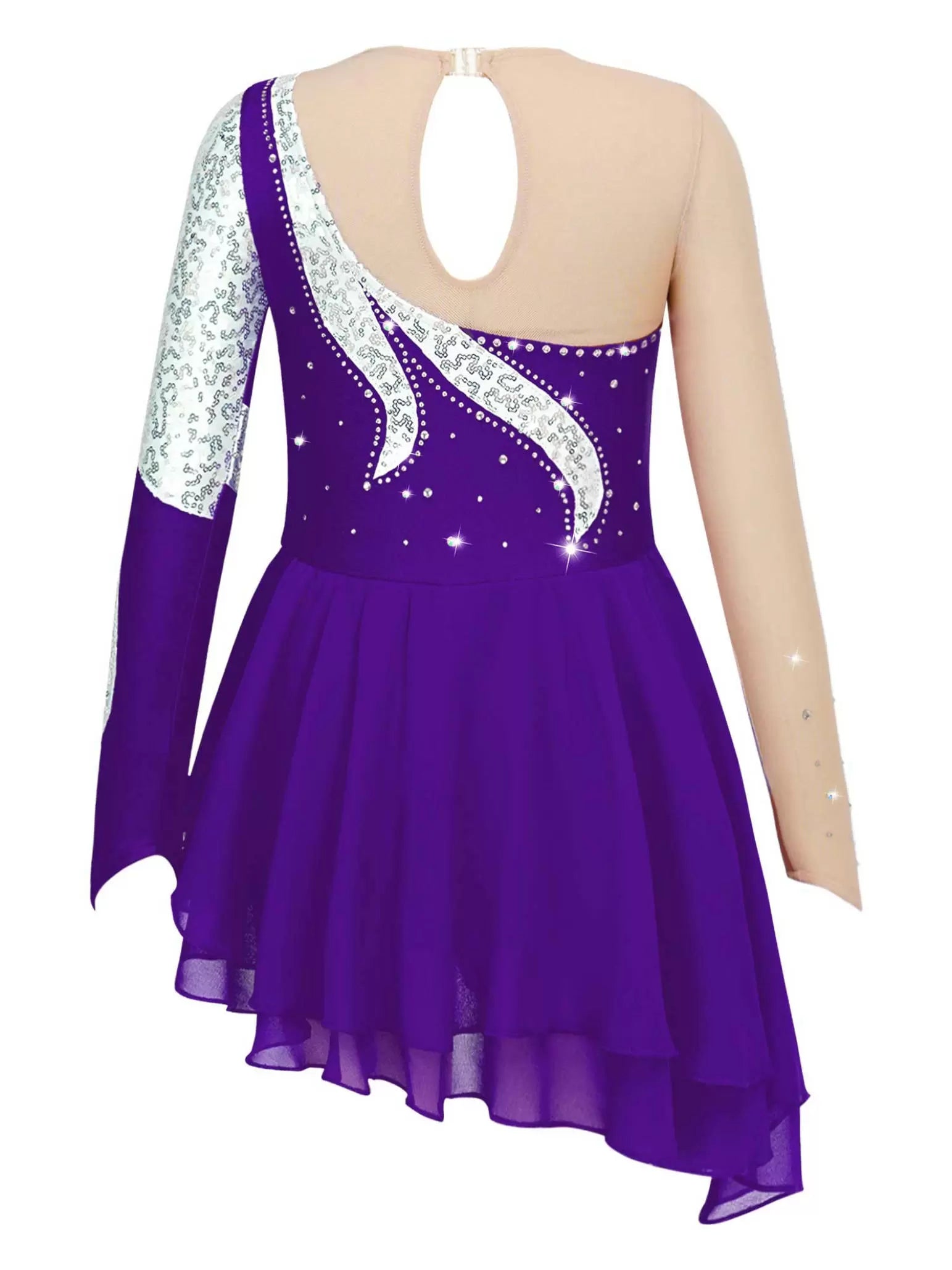 Kids Girls Long Sleeve Sequin Skating Dance Dress