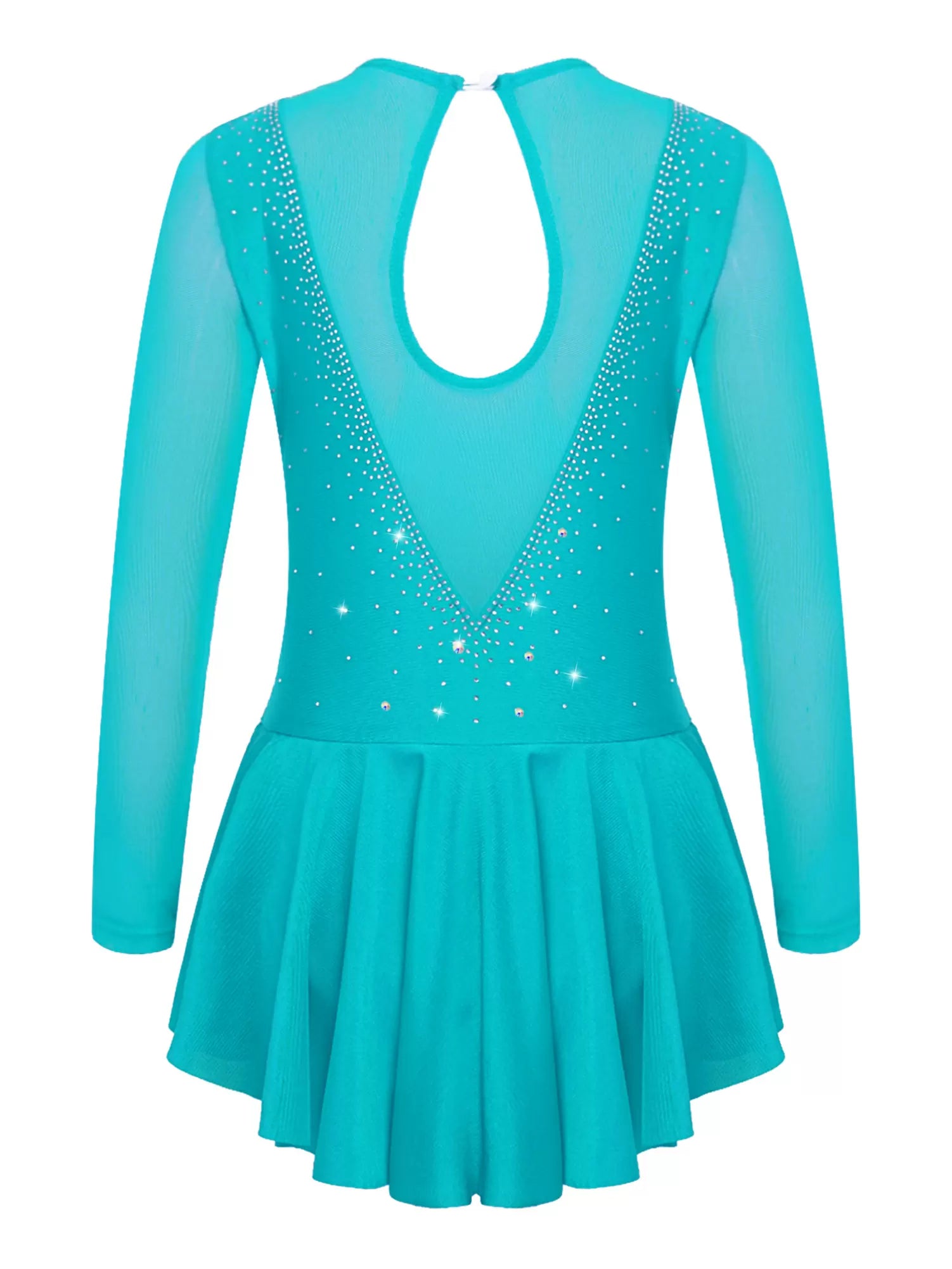 Kids Girls Long Sleeve V Shape Rhinestone Skating Dress