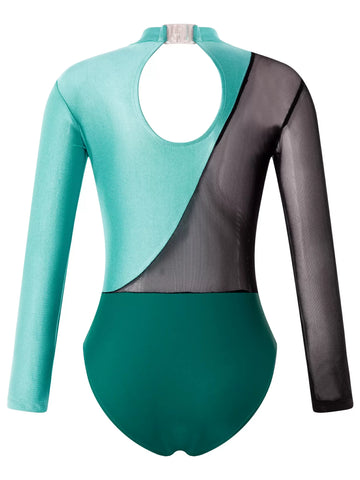 Kids Girls Long Sleeve Hollow Back Skating Leotard