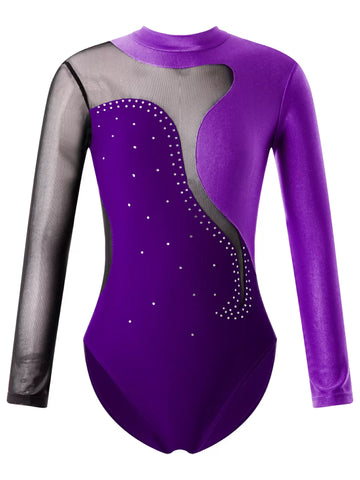 Kids Girls Long Sleeve Hollow Back Skating Leotard